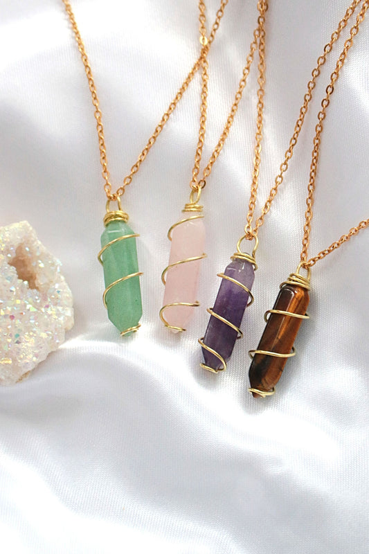 "Energize & Elevate" – 18K Gold-Plated Natural Healing Crystal Necklace