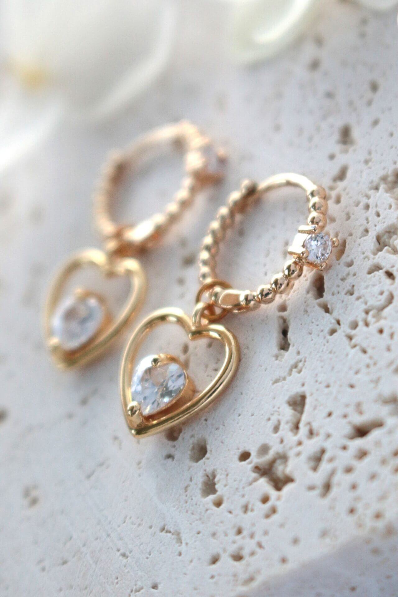 24K Gold-Plated Heart Hoop Earrings – Timeless Romance & Sparkle