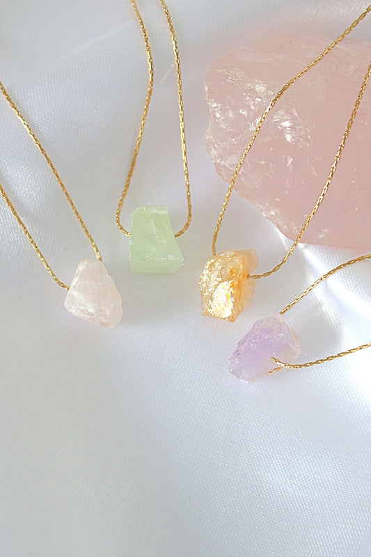 Raw Natural Crystal Pendant Necklace – 24K Gold-Plated Healing Energy