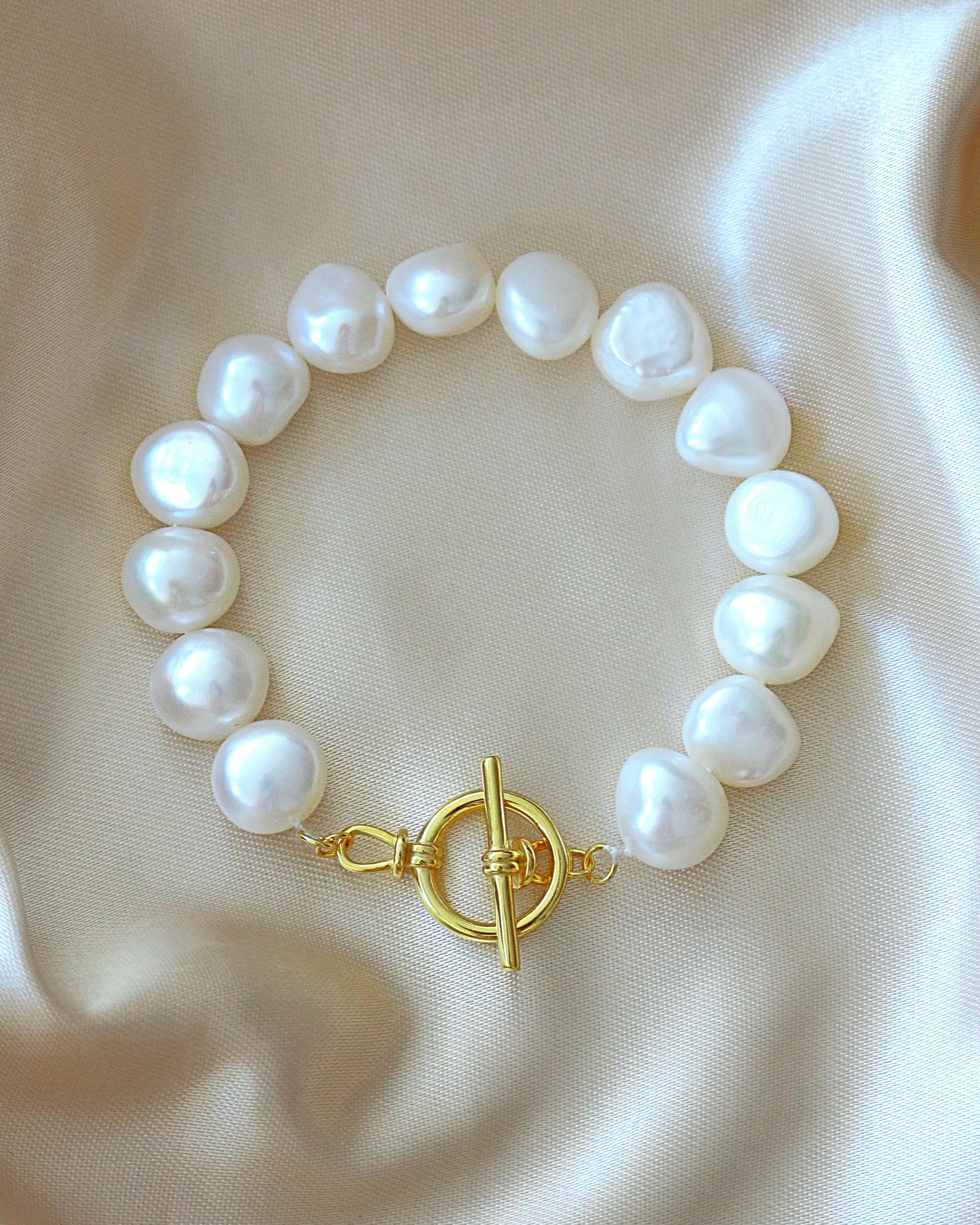 Baroque Genuine Freshwater Pearls & 925 Sterling Silver Bracelet