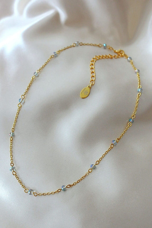 18K Gold-Plated Chrome Crystal Chain Choker – Iridescent Elegance