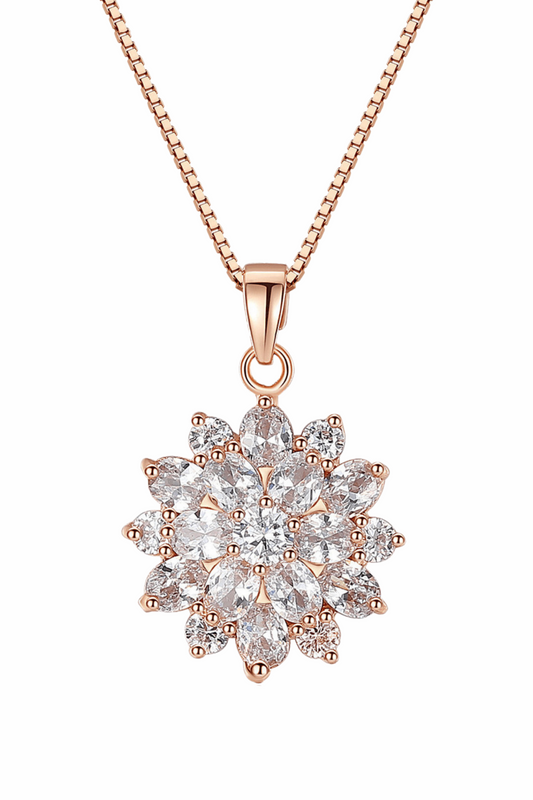 Diamond Sunflower Pendant Necklace – 18K Rose Gold Elegance